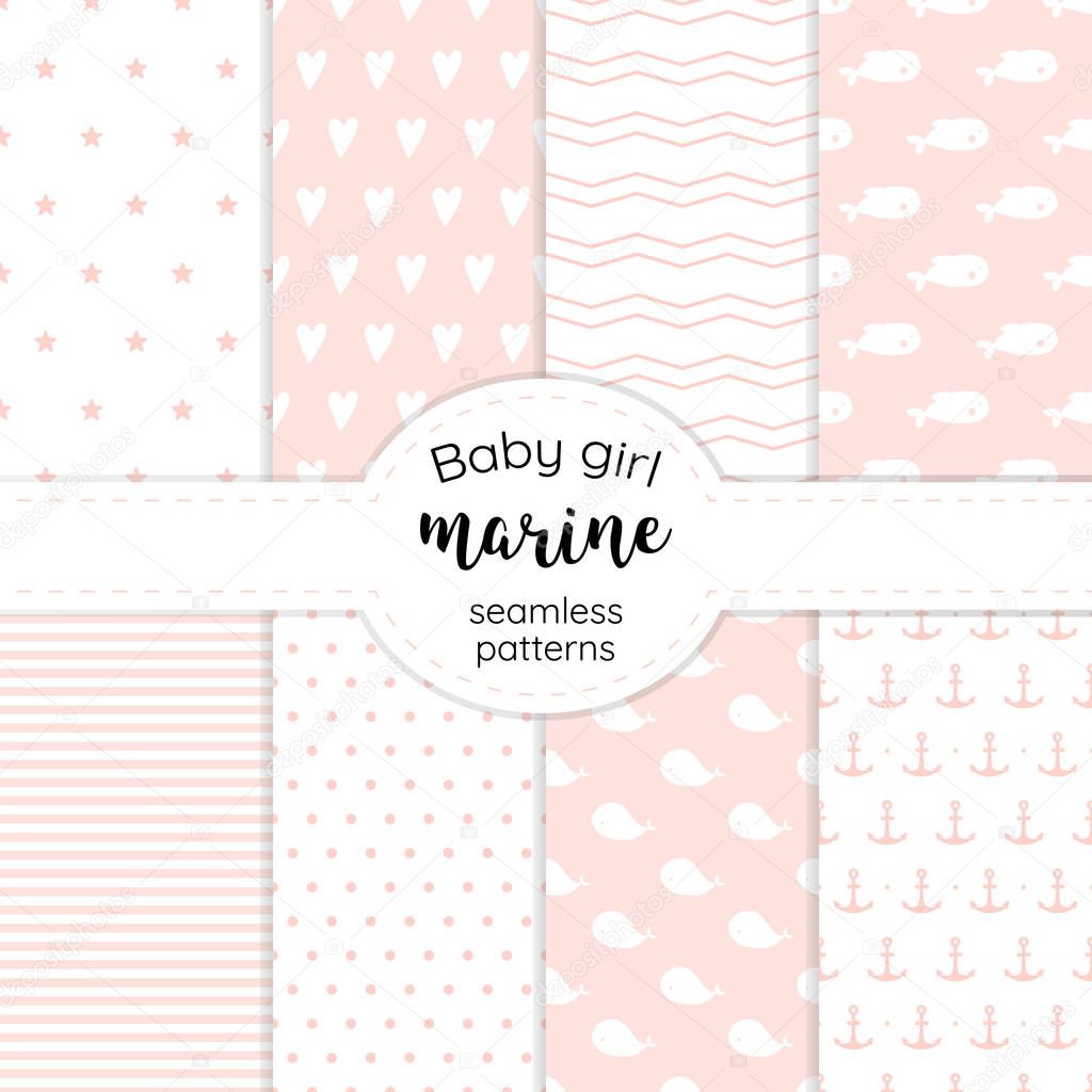 Collection of gentle marine patterns for baby girl