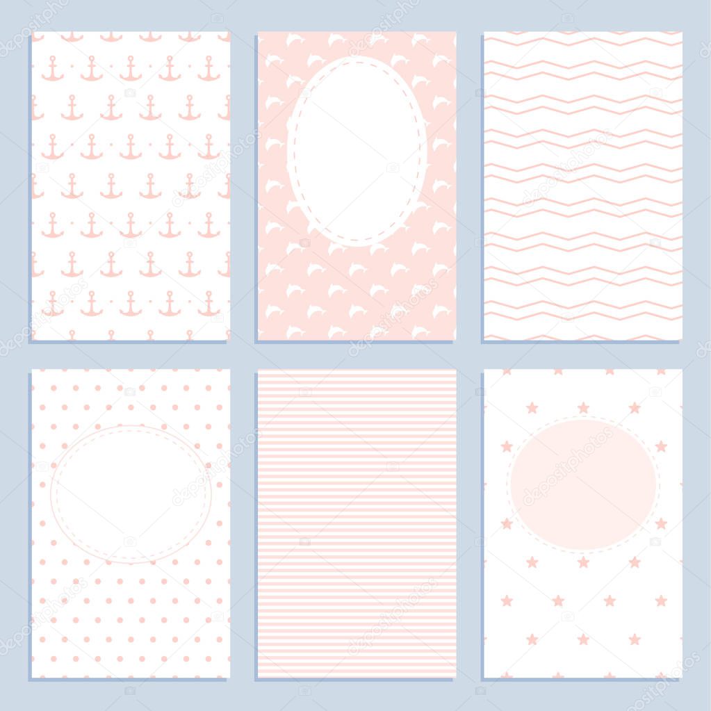 Set of greeting cards in a marine style for girls.