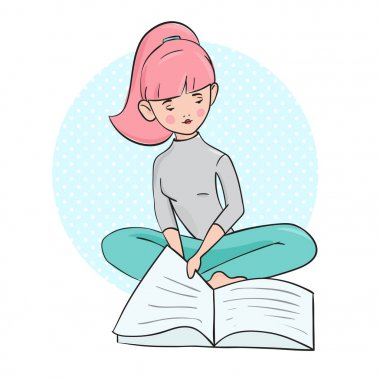 Sevimli kız bir kitap okuyor.