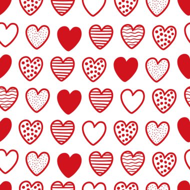 Şirin el çizilen kalpler sorunsuz vektör desen.