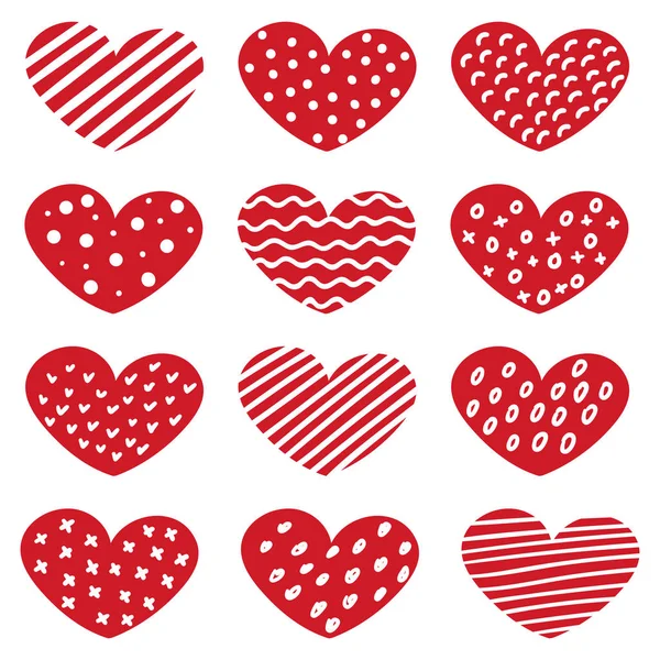 Набір намальованих сердець з різними візерунками ізольовані Векторні ілюстрації . — стоковий вектор