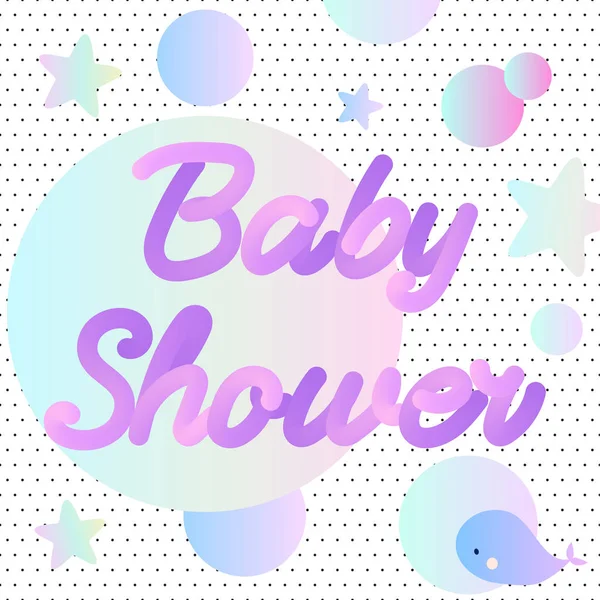 Neon Baby Shower convite com uma baleia . —  Vetores de Stock