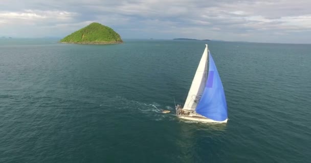 Zeiljacht reist naar de zee, schot van een hoogte — Stockvideo