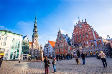 Riga Letonya eski şehir Squareat Kasım 2017