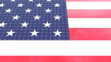 Güneş Enerji kavramı Amerika Birleşik Devletleri bayrağı kullanarak 3d Illustratio