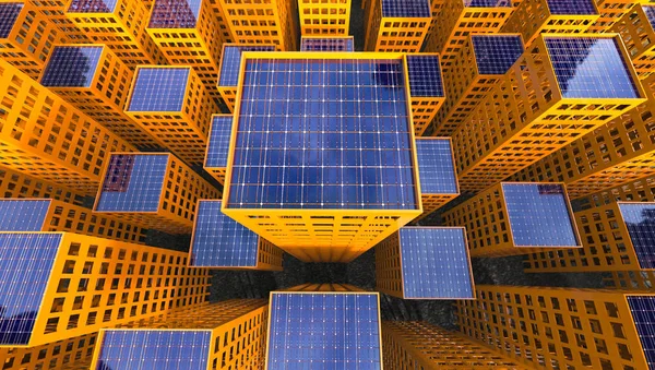 可持续性太阳能概念城市三维图 — 图库照片