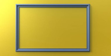 modern asılı mavi çelik renk fotoğraf çerçevesi üzerinde 3D render bir