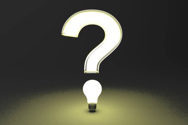 3D render serin soru işareti siyah bir zemin üzerine 