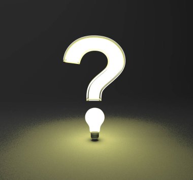 3D render serin soru işareti siyah bir zemin üzerine 