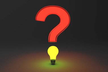 3D render serin soru işareti siyah bir zemin üzerine 