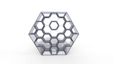 Arı kovanı şeklinde kitaplık 3D çizimi 