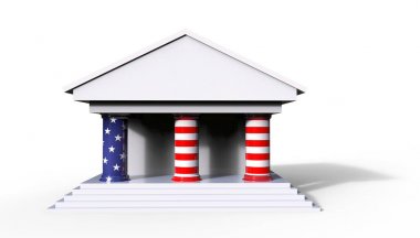 Amerikan hukuk ve mahkeme Concept 3d resimde beyaz backgr ile