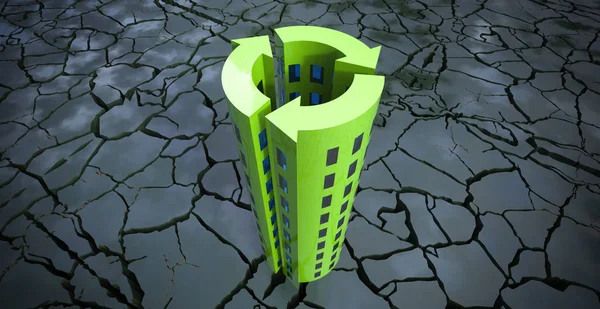Sustainable Building Concept on eroded ground 3d illustration