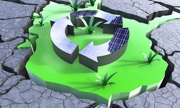 太阳能电池板创造绿色的 sustainabile 增长 3d 图 — 图库照片