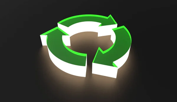 Recycle Symbol Illuminating in dark 3d Illustration