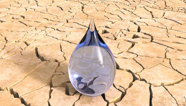 Gota de agua en el desierto 3D Illustration Concept — Foto de Stock