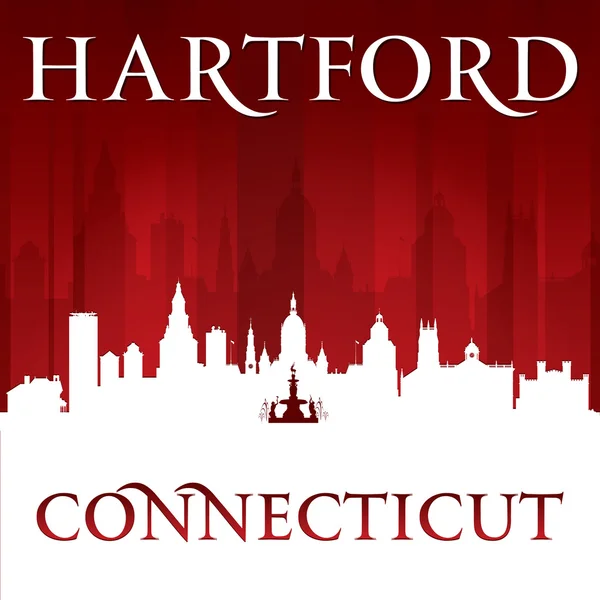 Hartford Connecticut città silhouette sfondo rosso — Vettoriale Stock