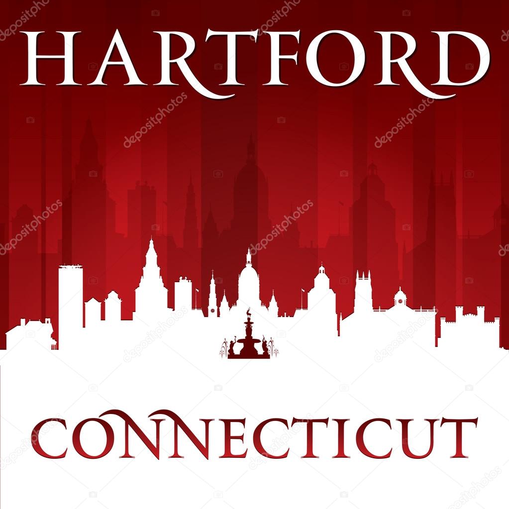 Hartford Connecticut city silhouette red background 