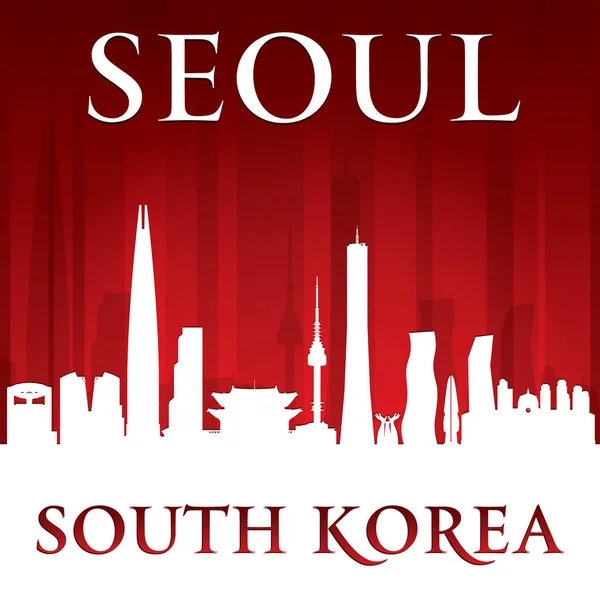 ソウル南韓国都市スカイライン シルエット赤背景 — ストックベクタ