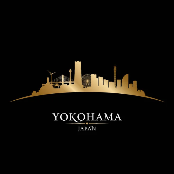 横滨日本城市天际线轮廓黑色背景 — 图库矢量图片
