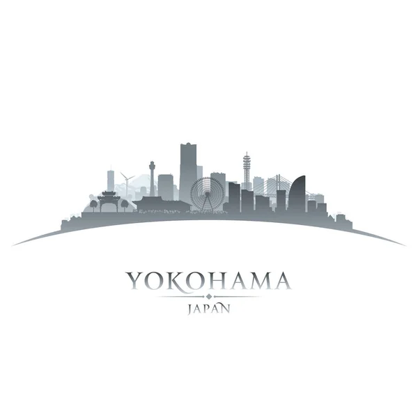 Силуэт японского горизонта Йокогамы белый фон — стоковый вектор