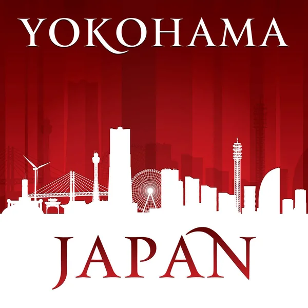 Yokohama Japón ciudad skyline silueta rojo fondo — Vector de stock