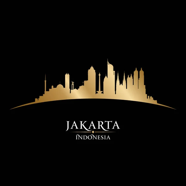 Jakarta Indonesia città skyline silhouette sfondo nero — Vettoriale Stock