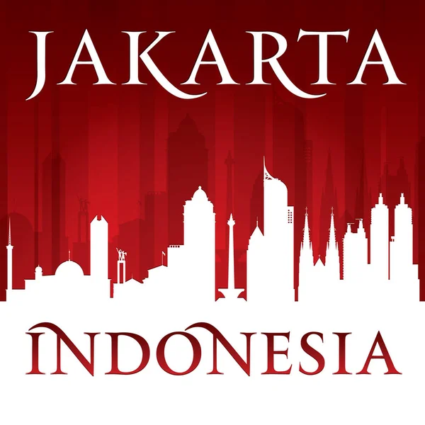 Jakarta Indonezja city skyline sylwetka czerwone tło — Wektor stockowy