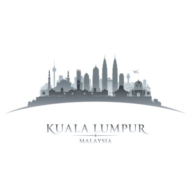 Kuala Lumpur Malezya şehir manzarası siluet beyaz arka plan 