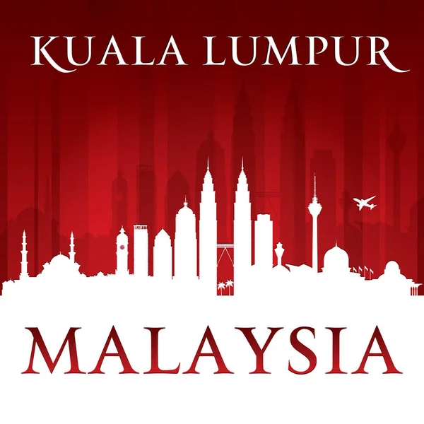 Kuala Lumpur Malásia cidade skyline silhueta vermelho fundo — Vetor de Stock