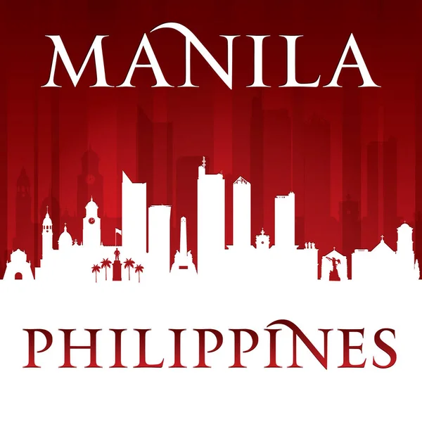 Manila Filipinas ciudad skyline silueta rojo fondo — Vector de stock