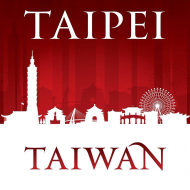 Taipei Tayvan şehir manzarası siluet kırmızı arka plan 