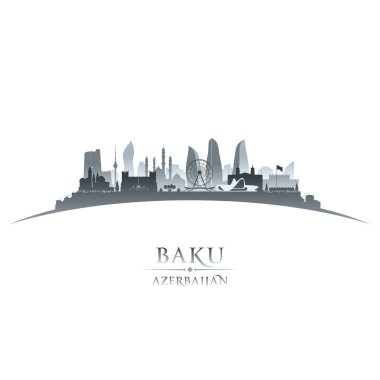 Bakü Azerbaycan şehir manzarası siluet beyaz arka plan 