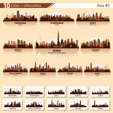 Şehir manzarası Asya # 2 10 vector silhouettes ayarla