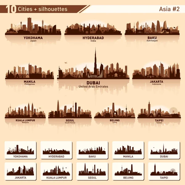 Şehir manzarası Asya # 2 10 vector silhouettes ayarla — Stok Vektör