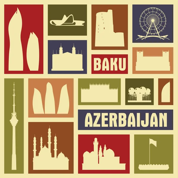 Bakú Azerbaiyán ciudad vector icono símbolo silueta conjunto — Vector de stock