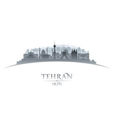 Tehran Iran şehir manzarası siluet beyaz arka plan 