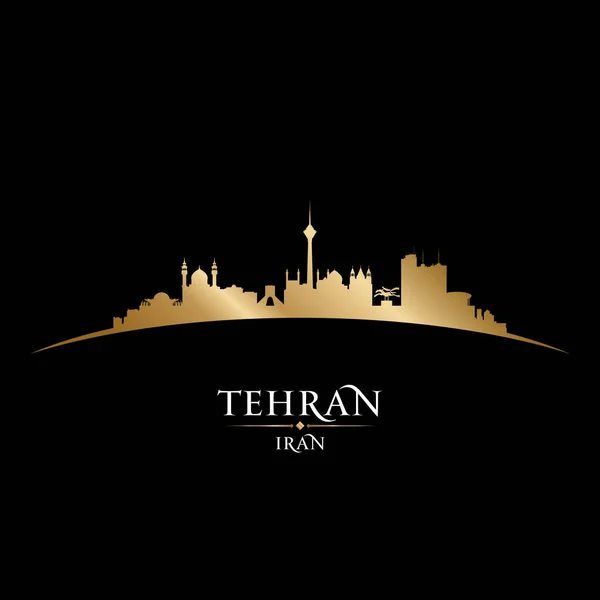Teherán Irán ciudad skyline silueta negro fondo — Vector de stock