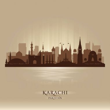 Karachi Pakistan city skyline vector silhouette clipart