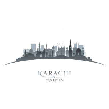 Karaçi Pakistan şehir manzarası siluet beyaz arka plan 