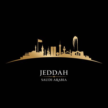 Cidde Suudi Arabistan şehir manzarası siluet siyah arka plan 