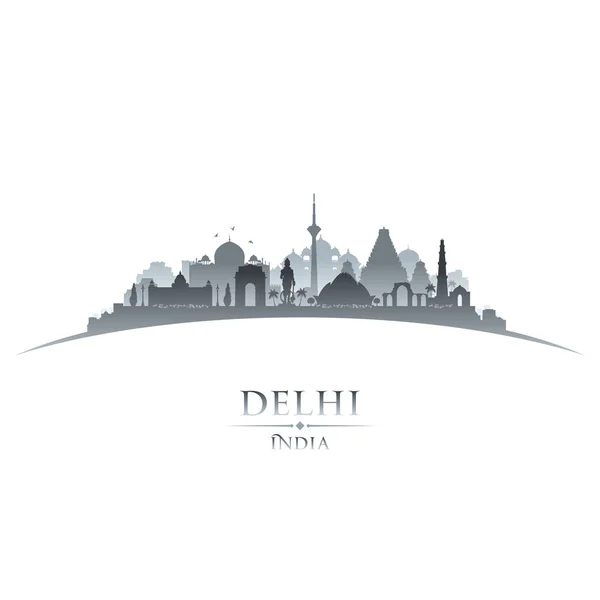 德里印度城市天际线轮廓白色背景 — 图库矢量图片