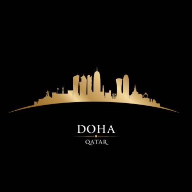 Doha Katar şehir manzarası siluet siyah arka plan 