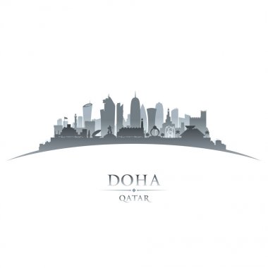 Doha Katar şehir manzarası siluet beyaz arka plan 
