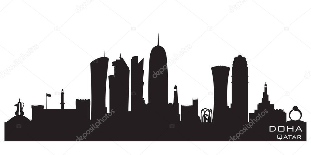 Doha Qatar skyline Detailed vector silhouette