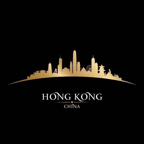 홍콩 중국 도시 스카이 라인 실루엣 블랙 배경 — 스톡 벡터