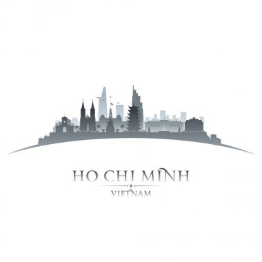 Ho Chi Minh city Vietnam manzarası siluet beyaz arka plan 