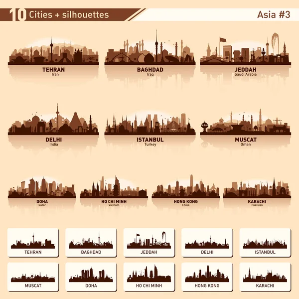 Stadtsilhouette mit 10 Vektorsilhouetten von Asien # 3 — Stockvektor