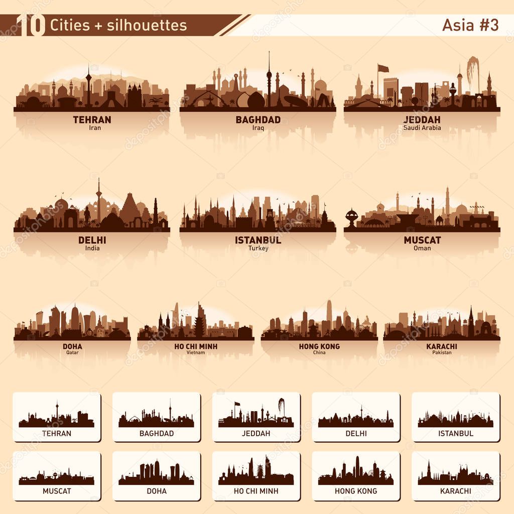 City skyline set 10 vector silhouettes of Asia #3