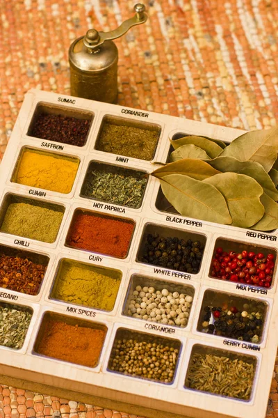 Spices, kitchen herbs and flavoring — Stock Photo, Image